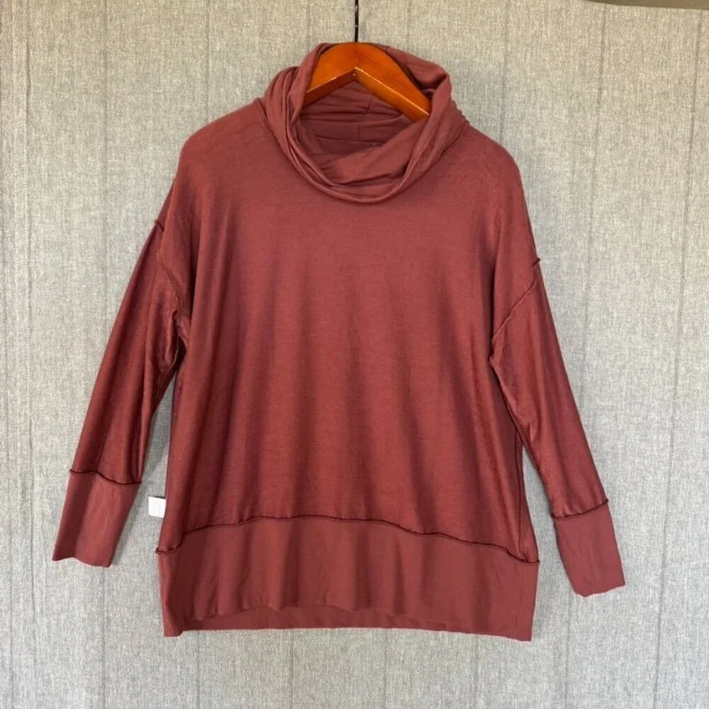 Garnet Hill Terra Cotta Cowl Neck Knit French Terry Long Sleeve Tunic Top Size M - Picture 6 of 13